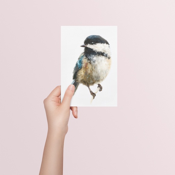Watercolor Chickadee Bird Portrait Wall Art Print, Unframed - Charming Nature - Picture 5 of 7